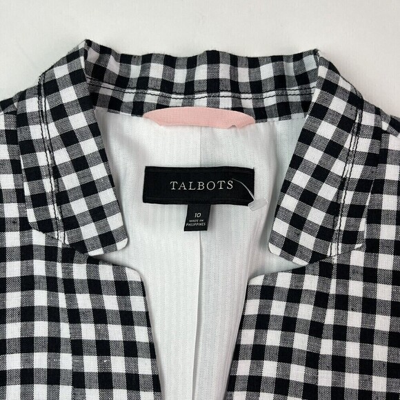 NWT Talbots Linen Blend Blazer sz 10 Jacket Gingham Check Lined Black White - Picture 6 of 11